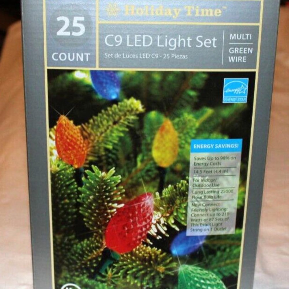 7 LOT HOLIDAY TIME 25 COUNT C9 LED LIGHT SET MULTI 62-345A USED INDOOR 1 SEASON